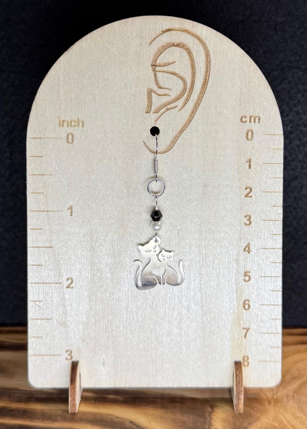 NEW Thin Stainless Steel Cat & Ktten Earrings w/ Beads