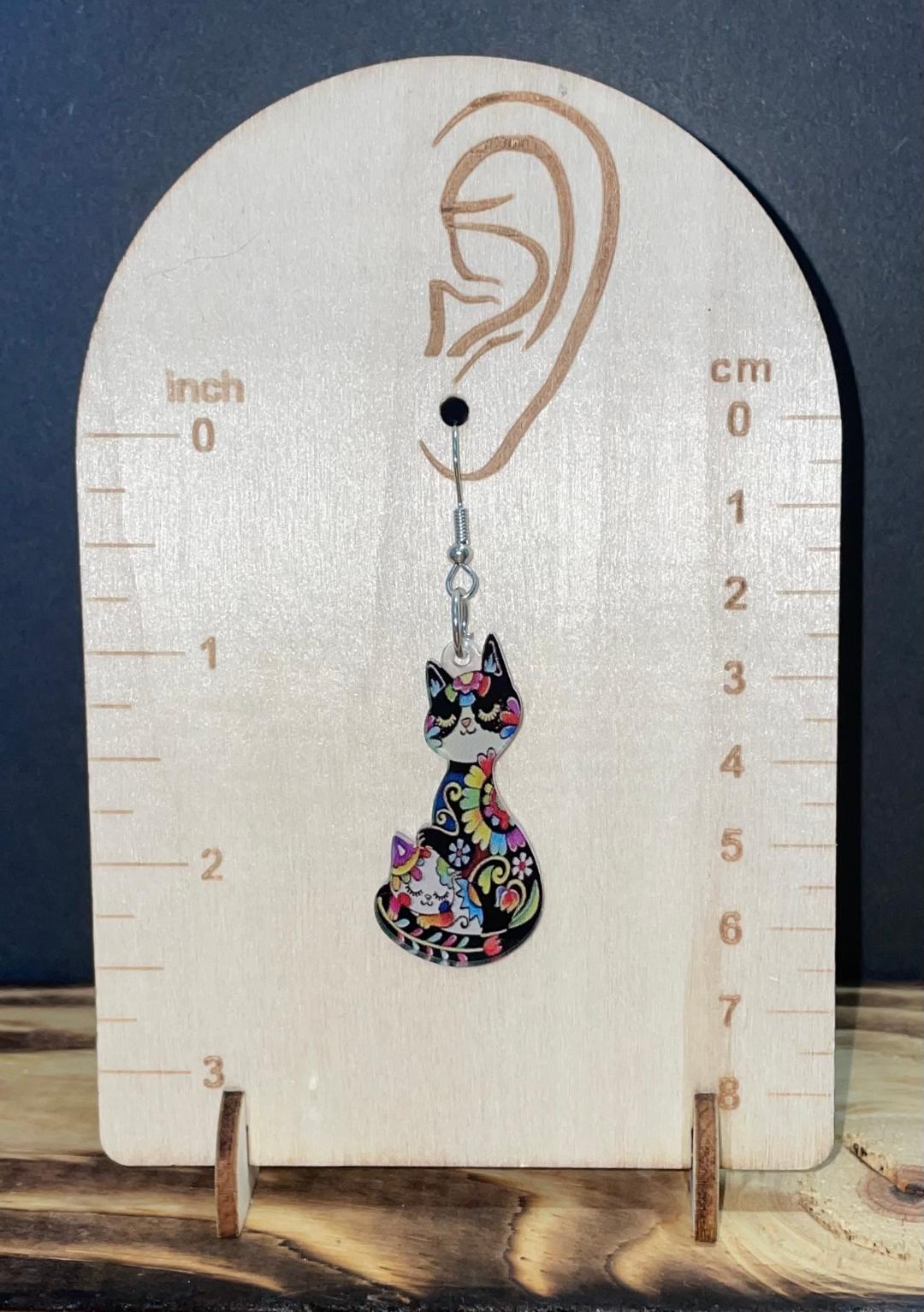 NEW Mexican Style Boho Mom Cat & Kitten Acrylic Earrings