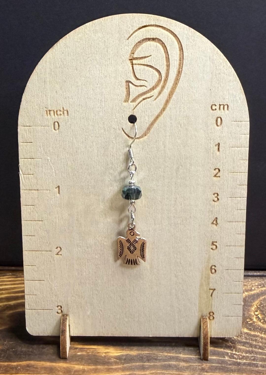 NEW Double Sided Thunderbird Charm Earrings w/ Gray Glass Faceted Beads