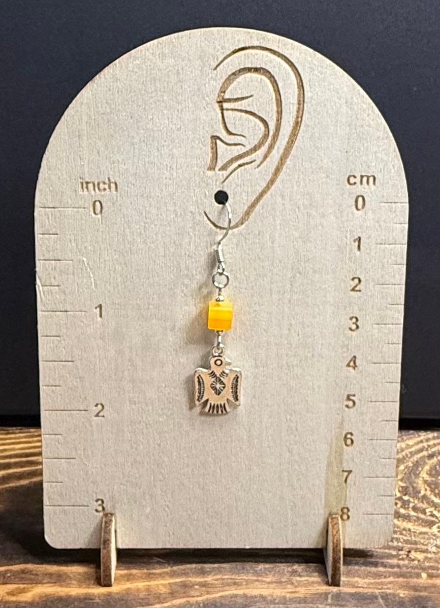 NEW Silver Thunderbird Charm Earrings w/ Square Orange Glass Bead