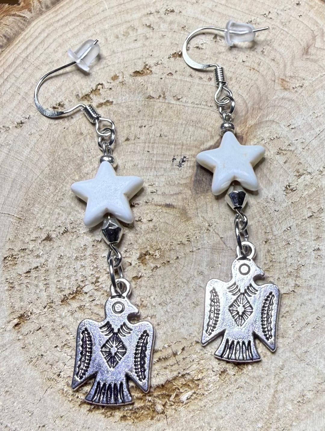 NEW Double Sided Thunderbird Earrings w/ White Star Bead