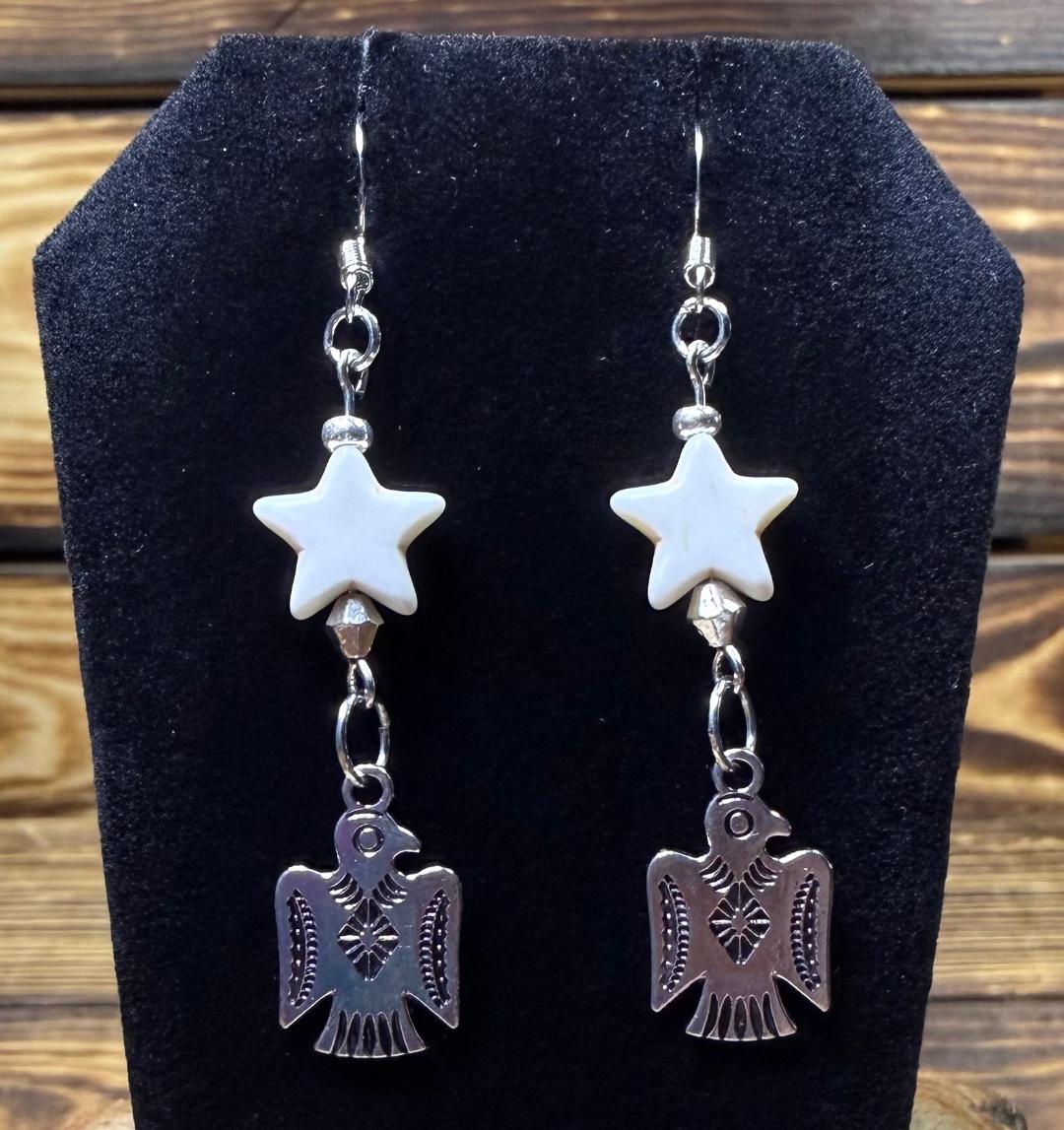 NEW Double Sided Thunderbird Earrings w/ White Star Bead