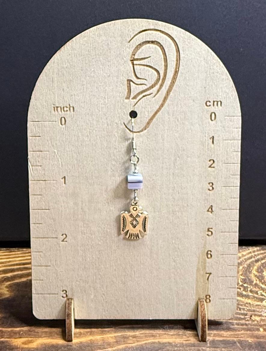 NEW Silver Thunderbird Charm Earrings w/ Square Blue Glass Bead