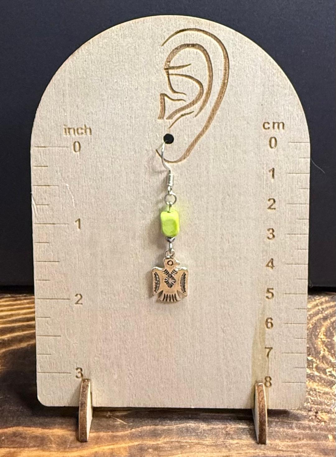 NEW Silver Thunderbird Charm Earrings w/ Bright Green Jasper Bead