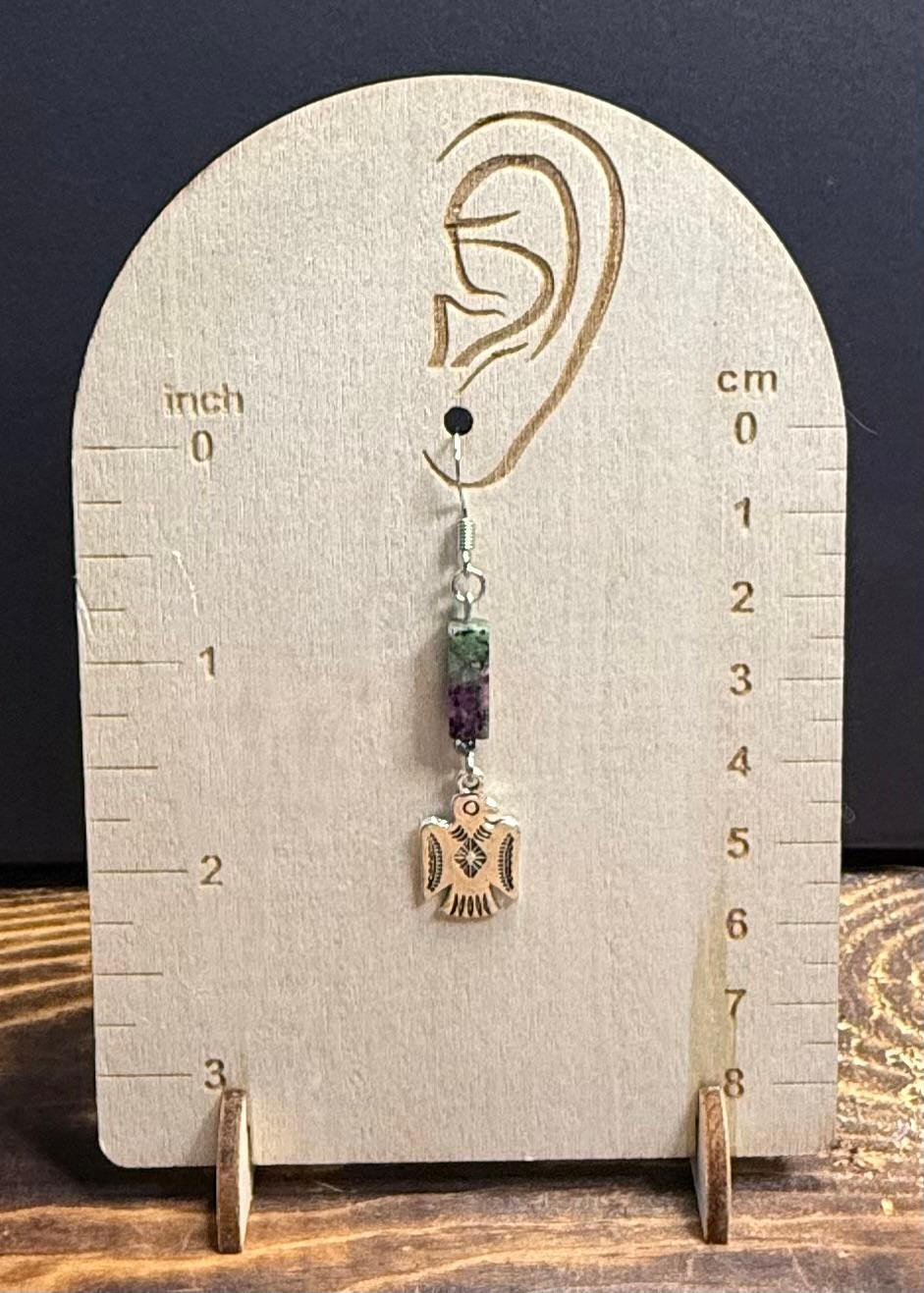 NEW Silver Thunderbird Charm Earrings w/ Rectangle Marble Finish Jasper Bead