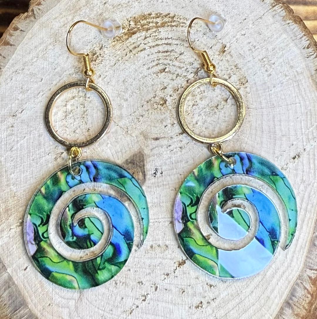 NEW Double Side Acrylic Swirl Tie Dye Blue Earrings