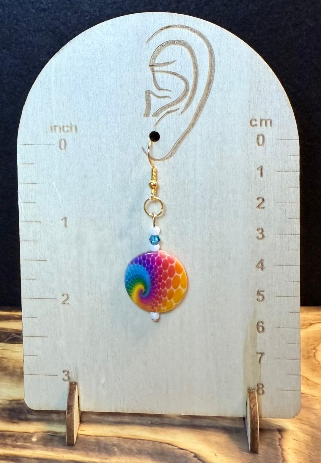 NEW Round Hippie Tie Dye Coin Shaped Earrings w/ Teal & White Beads