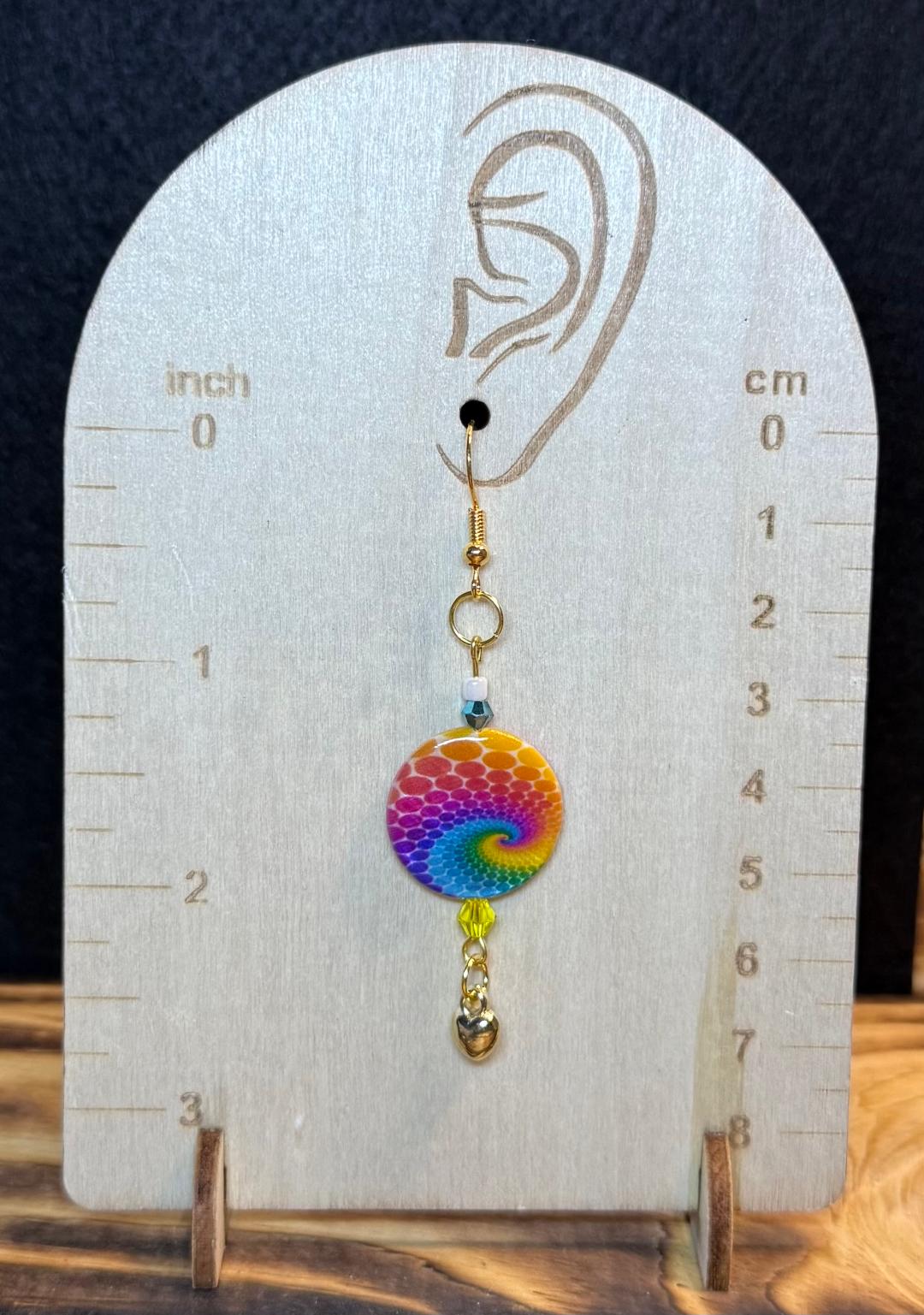 NEW Round Hippie Tie Dye Coin Shaped Earrings w/ Heart Charms & Beads