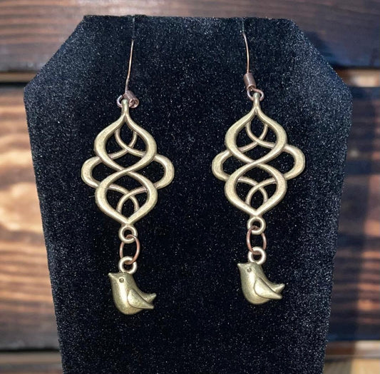 NEW Little Baby Bird Bronze Dangle Earrings