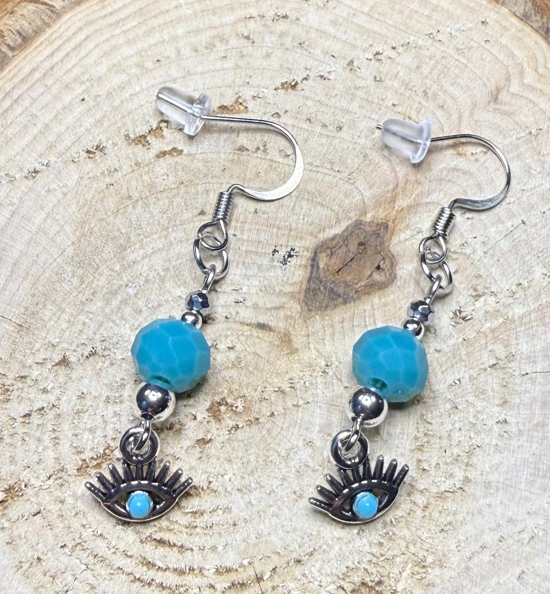 NEW Evil Eye Earrings w/ Turquoise Green Beads