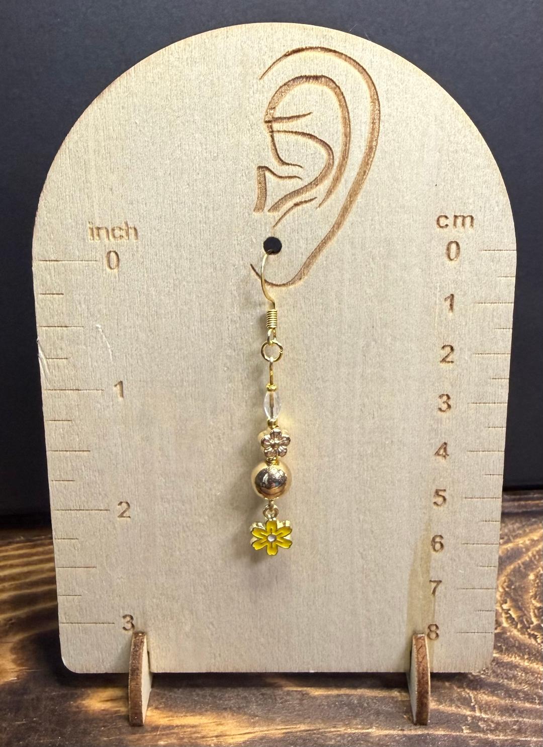 NEW Tiny Yellow Flower Charm Earrings w/ Gold Beads