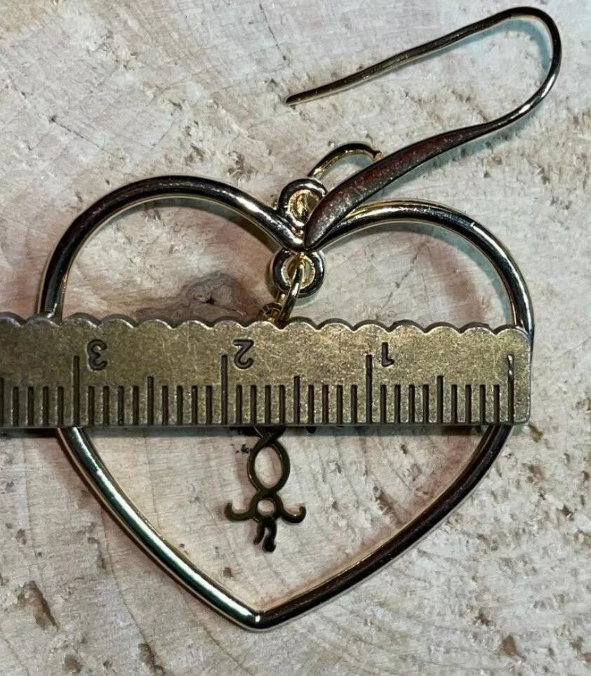 NEW Very Unique Stainless Steel & Alloy Tree of Life Gold Tone Heart Hoop Earrings