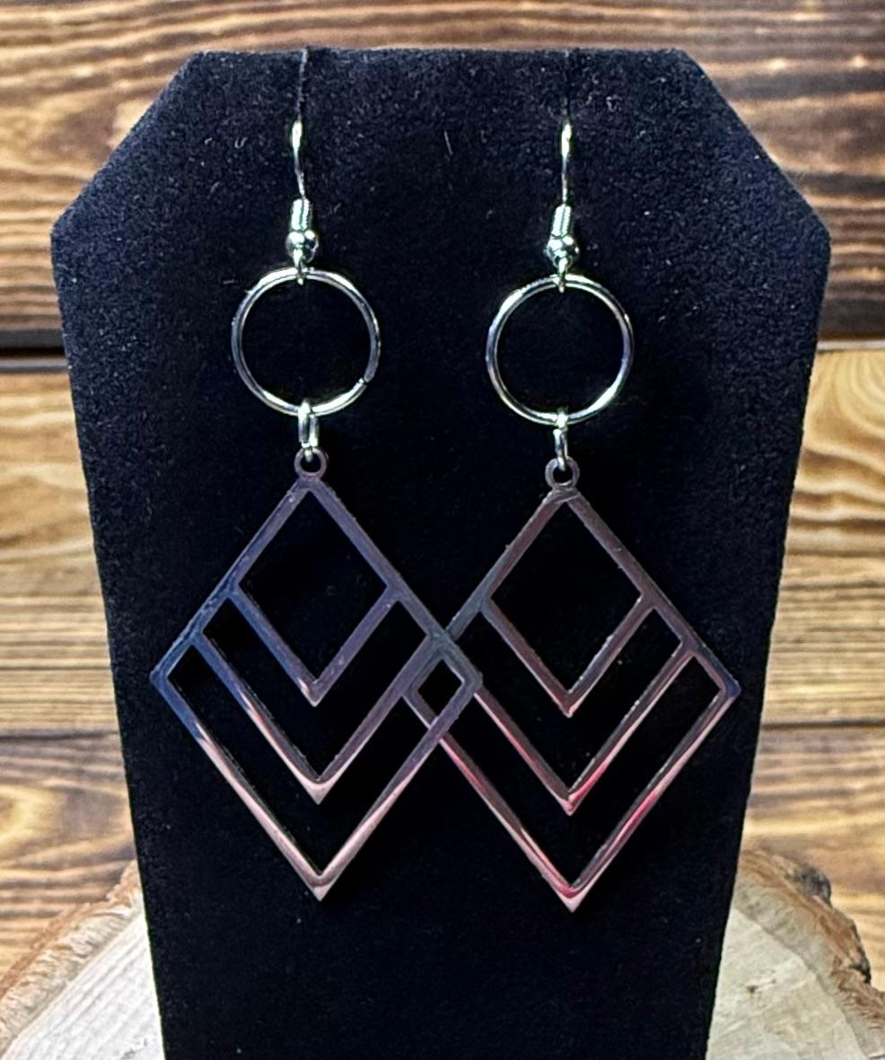 NEW Modern Art Triangle Stainless Steel Earrings w/ Circle Ring