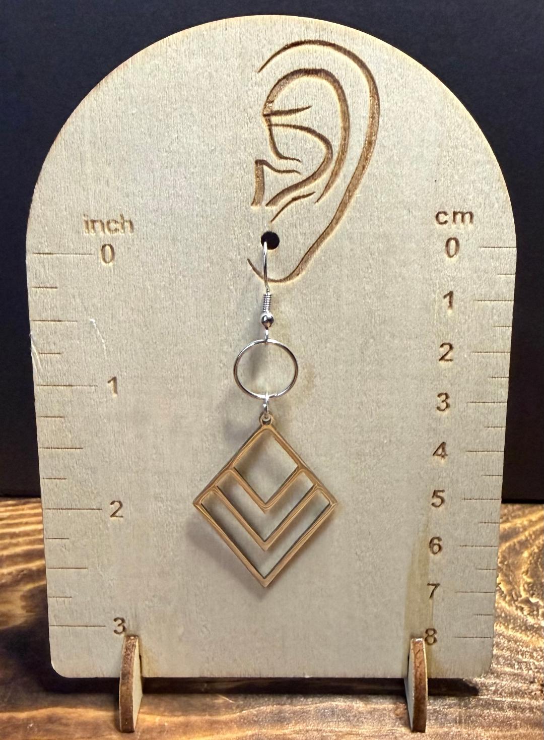 NEW Modern Art Triangle Stainless Steel Earrings w/ Circle Ring
