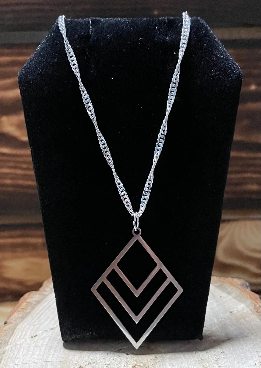 NEW Modern Art Triangle Stainless Steel 18" Necklace & Earrings Set