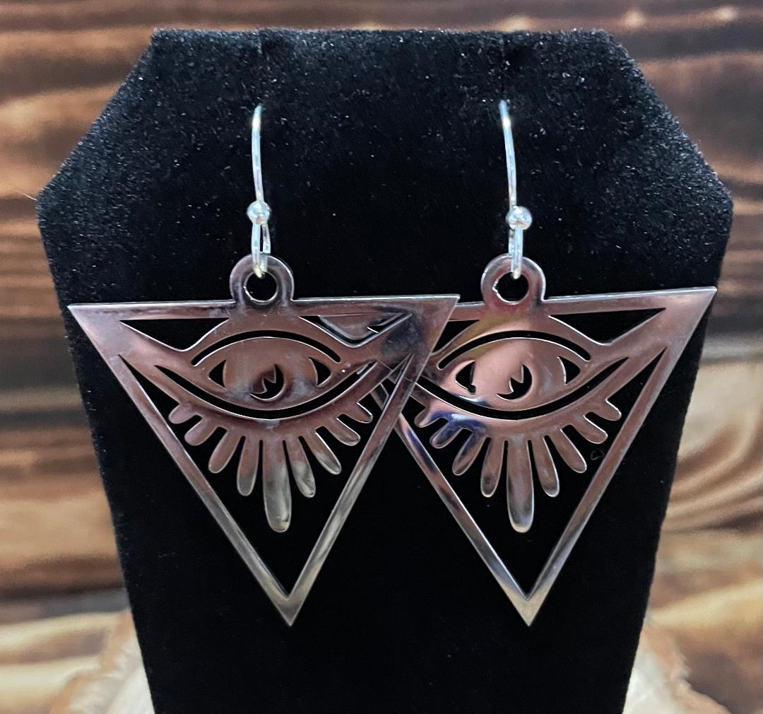 NEW Evil Eye Triangle Stainless Steel Cut Dangle Earrings