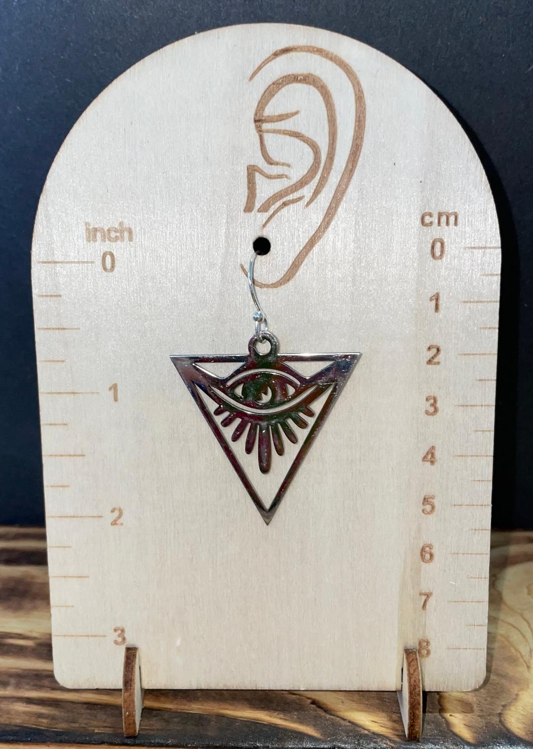 NEW Evil Eye Triangle Stainless Steel Cut Dangle Earrings