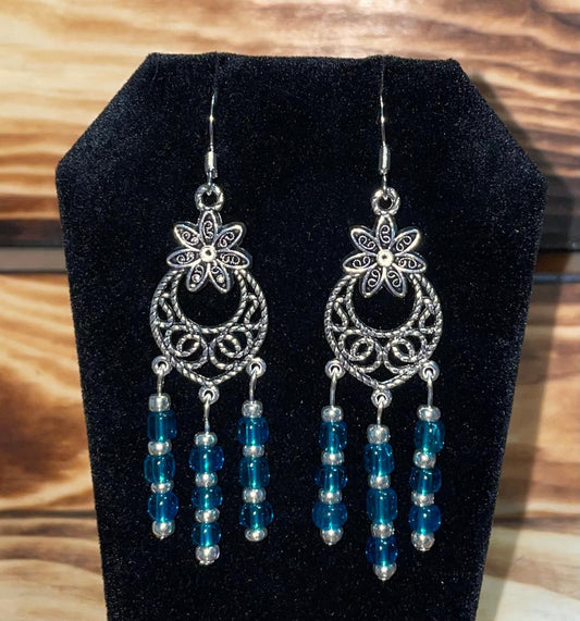 NEW Boho Hippie Tribal Style Dangle Drop Earrings w/ Teal Beads