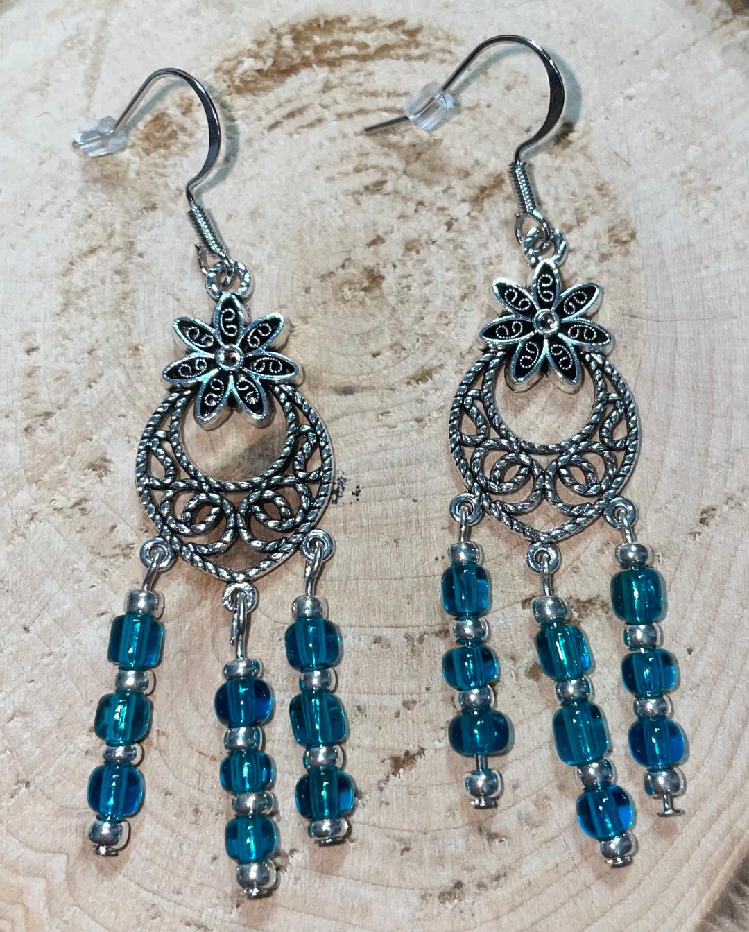 NEW Boho Hippie Tribal Style Dangle Drop Earrings w/ Teal Beads