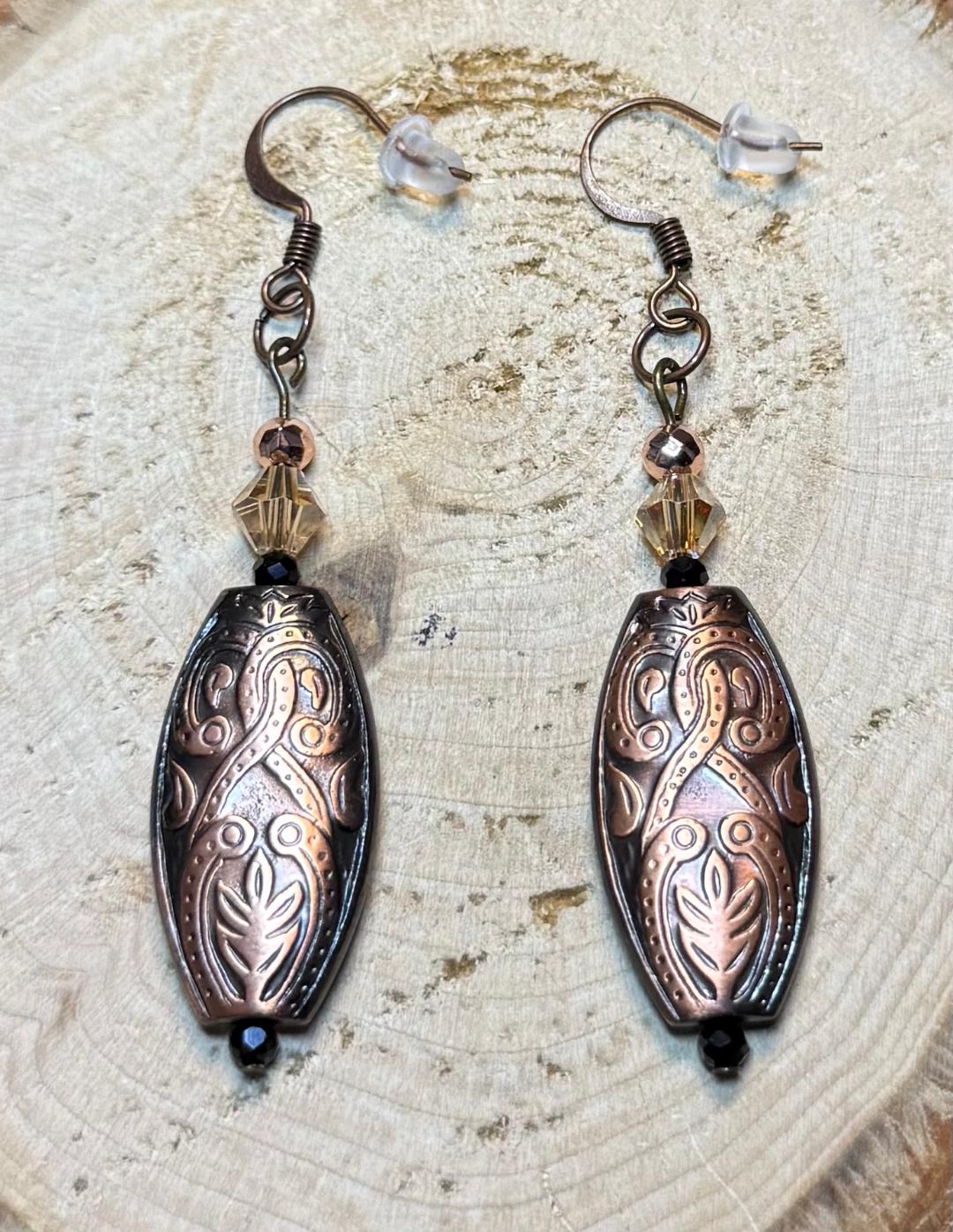 NEW Bronze Tribal Style Long Earrings w/ Glass Faceted Beads