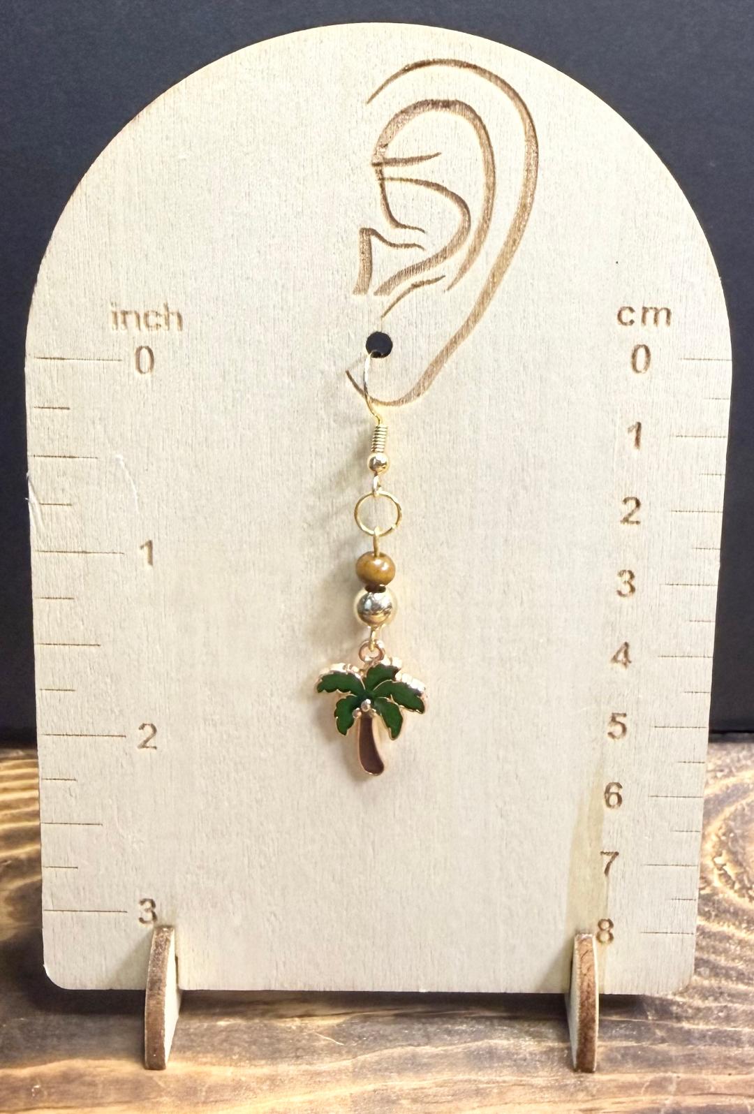 NEW Tropical Coconut Tree Earrings w/ Wood Beads