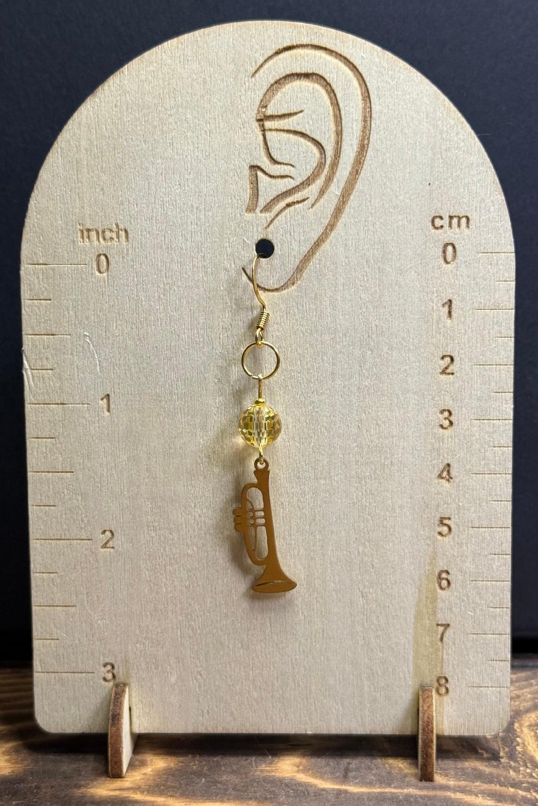 NEW Gold Stainless Steel Trumpet Charm Earrings w/ Multifaceted Glass Beads