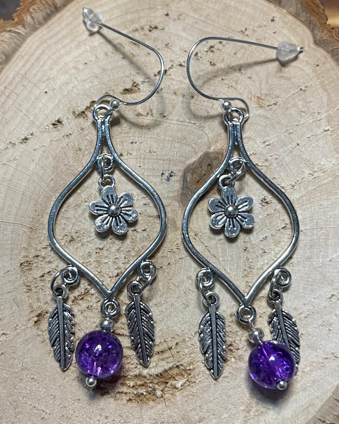 NEW Turkish Chandelier Dangle Earrings w/ Purple Bead