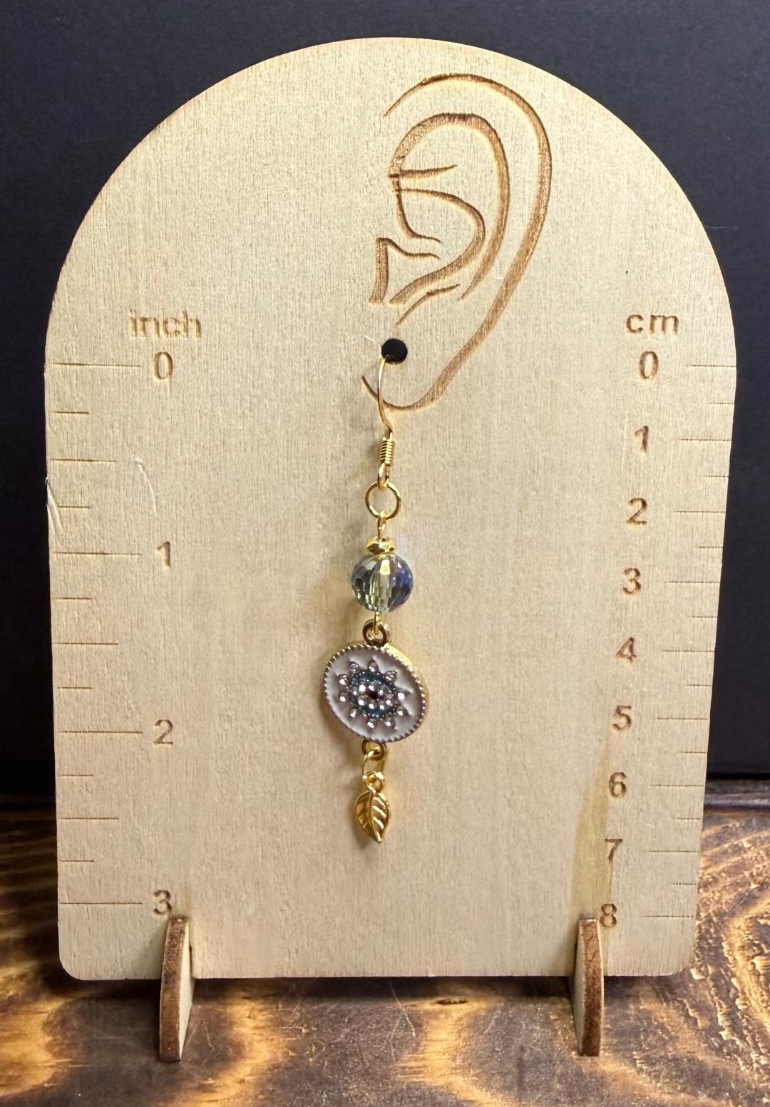 NEW Turkish Nazar Rhinestone Gold Earrings w/ Glass Beads