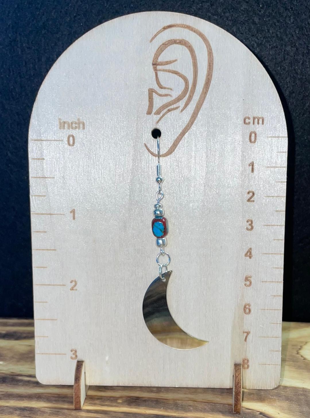 NEW Natural Black Lip Shell Crescent Moon Earrings w/ Jasper  Beads