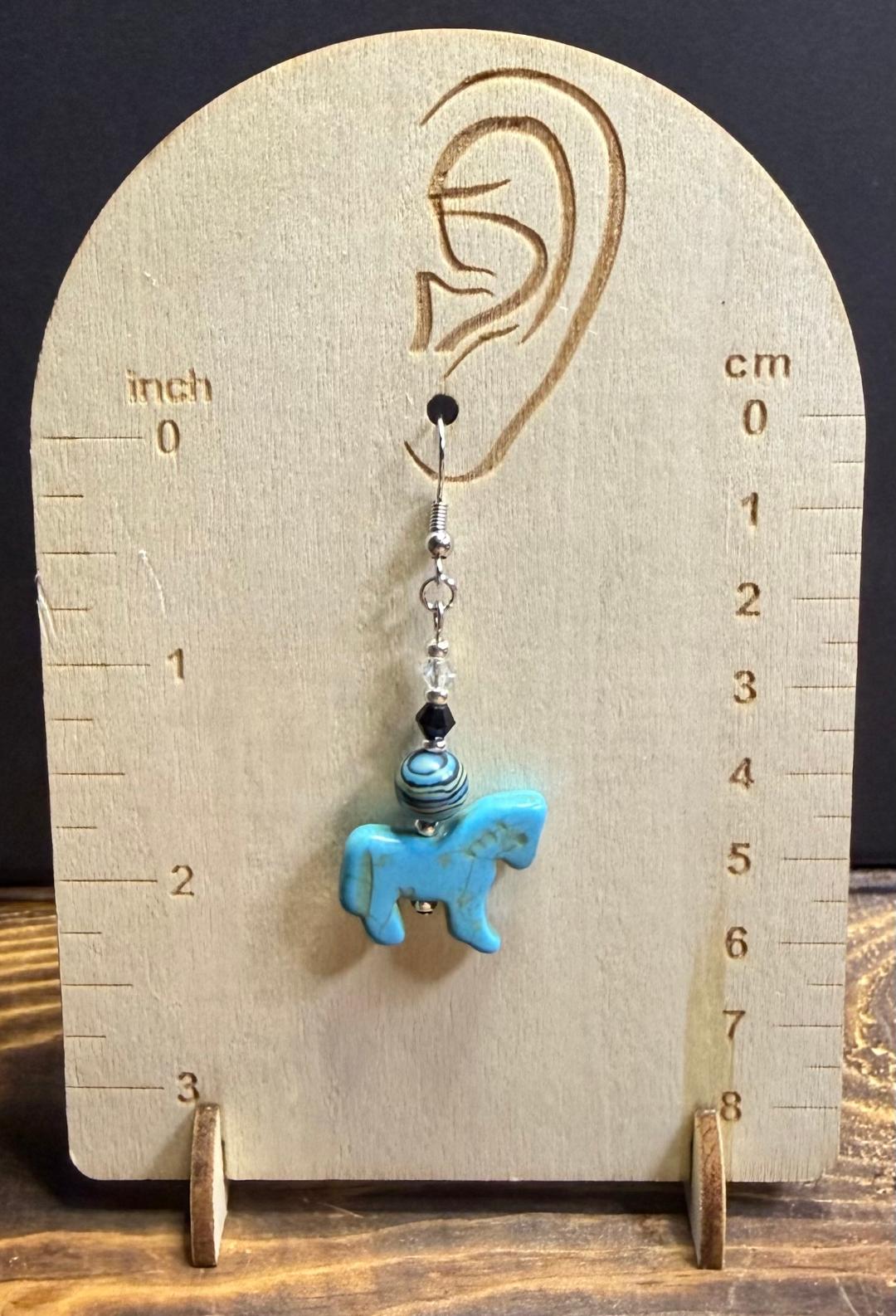 NEW Green Turquoise Horse / Pony Charm Earrings w/ Malachite Stone Beads