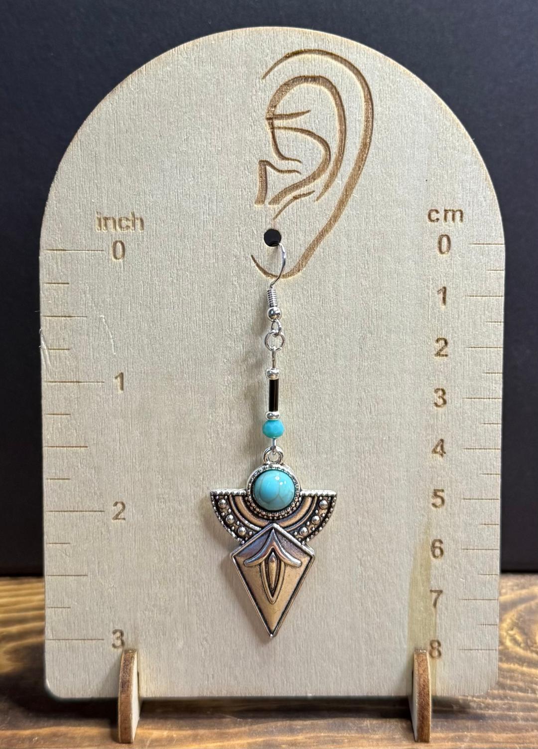NEW Large Southwestern Style Silver & Turquoise Green Earrings
