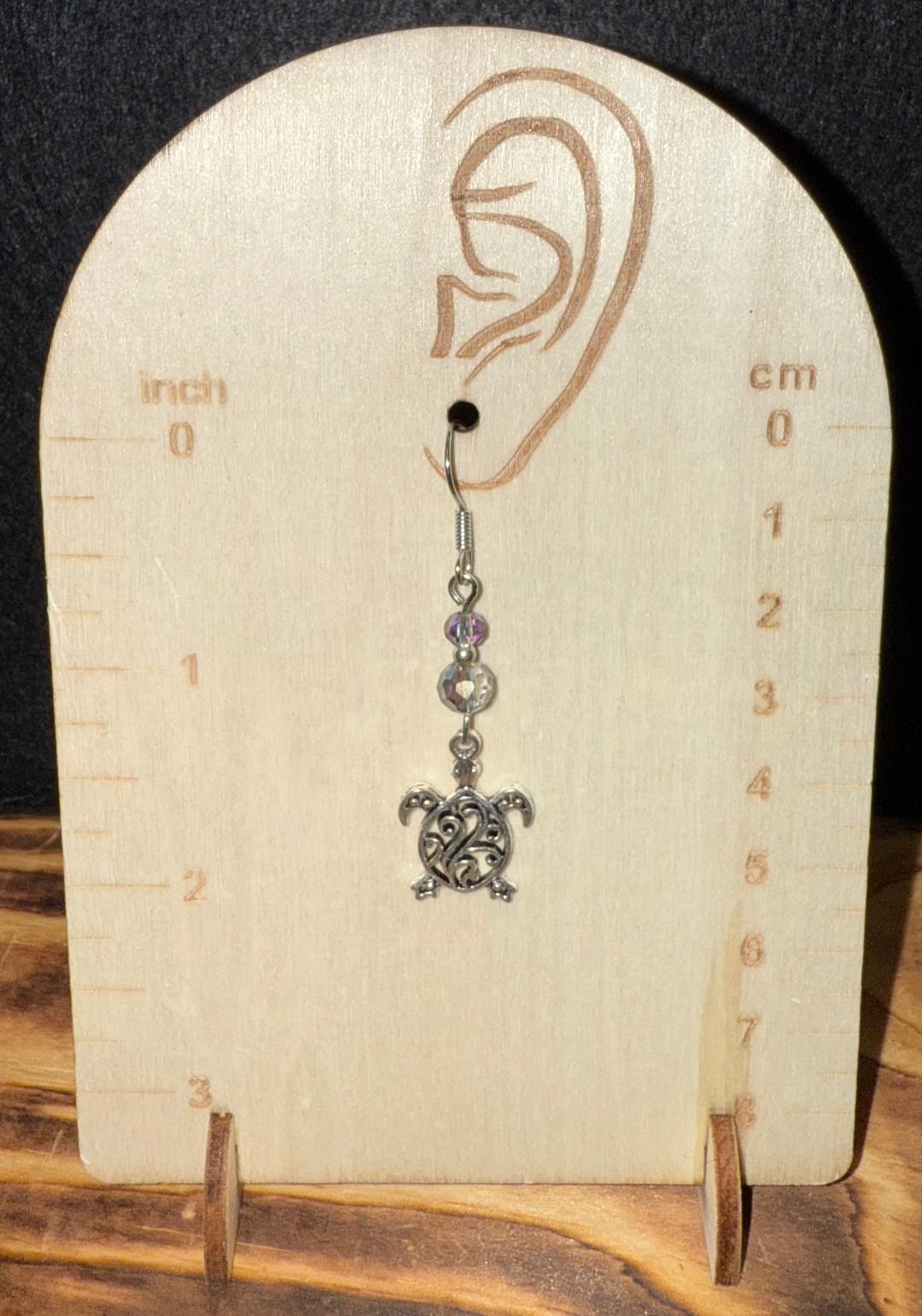 NEW Filigree Turtle Charm Earrings w/ Faceted Glass Beads