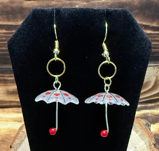 NEW Heart Umbrella Charm Dangle Earrings
