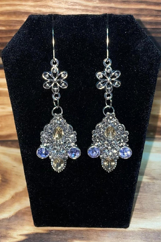 NEW Romantic Vintage Inspired Rhinestone Drop Dangle Silver Tone Earrings