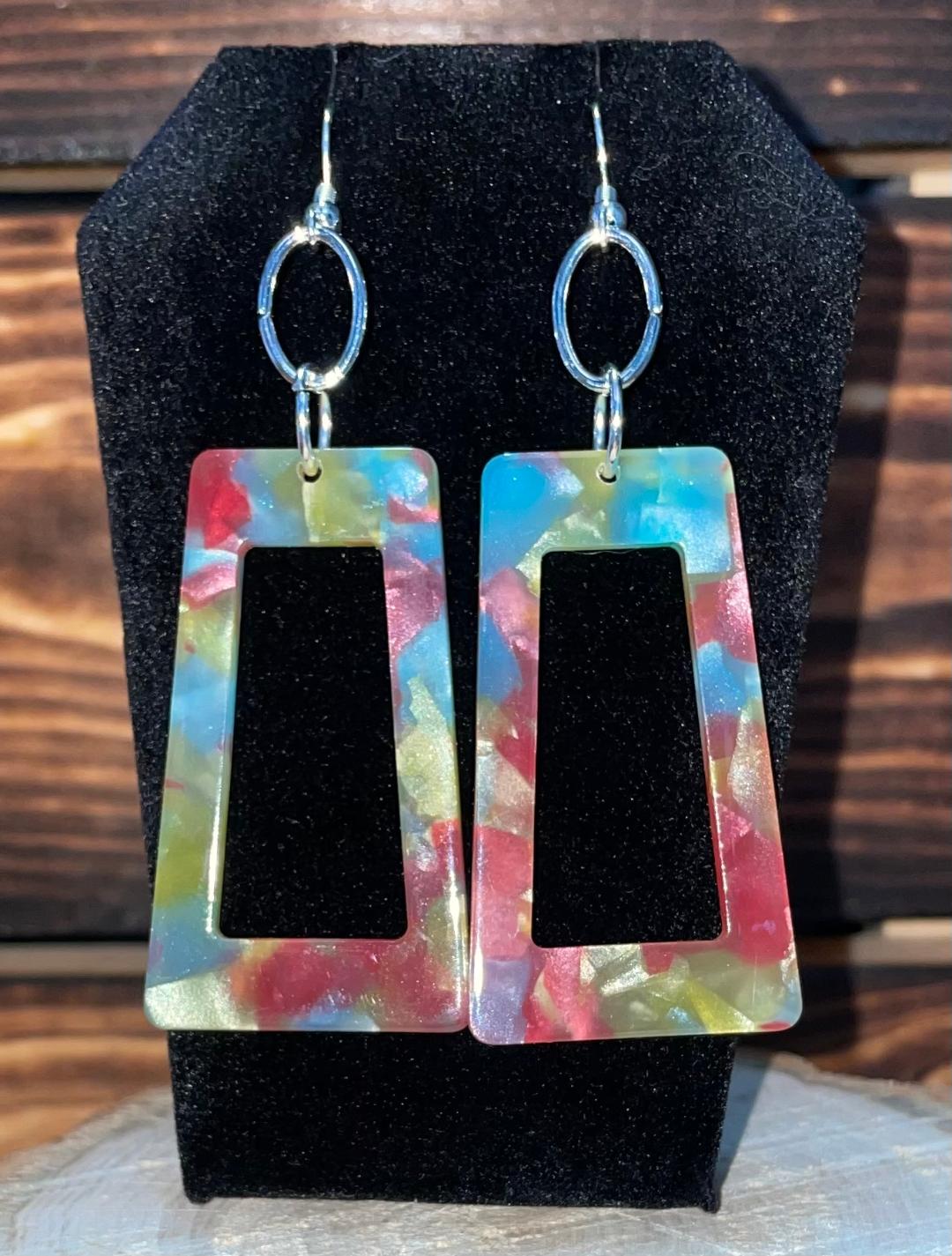 NEW Mod Watercolor Pastels Rectangle Drop Acrylic Earrings