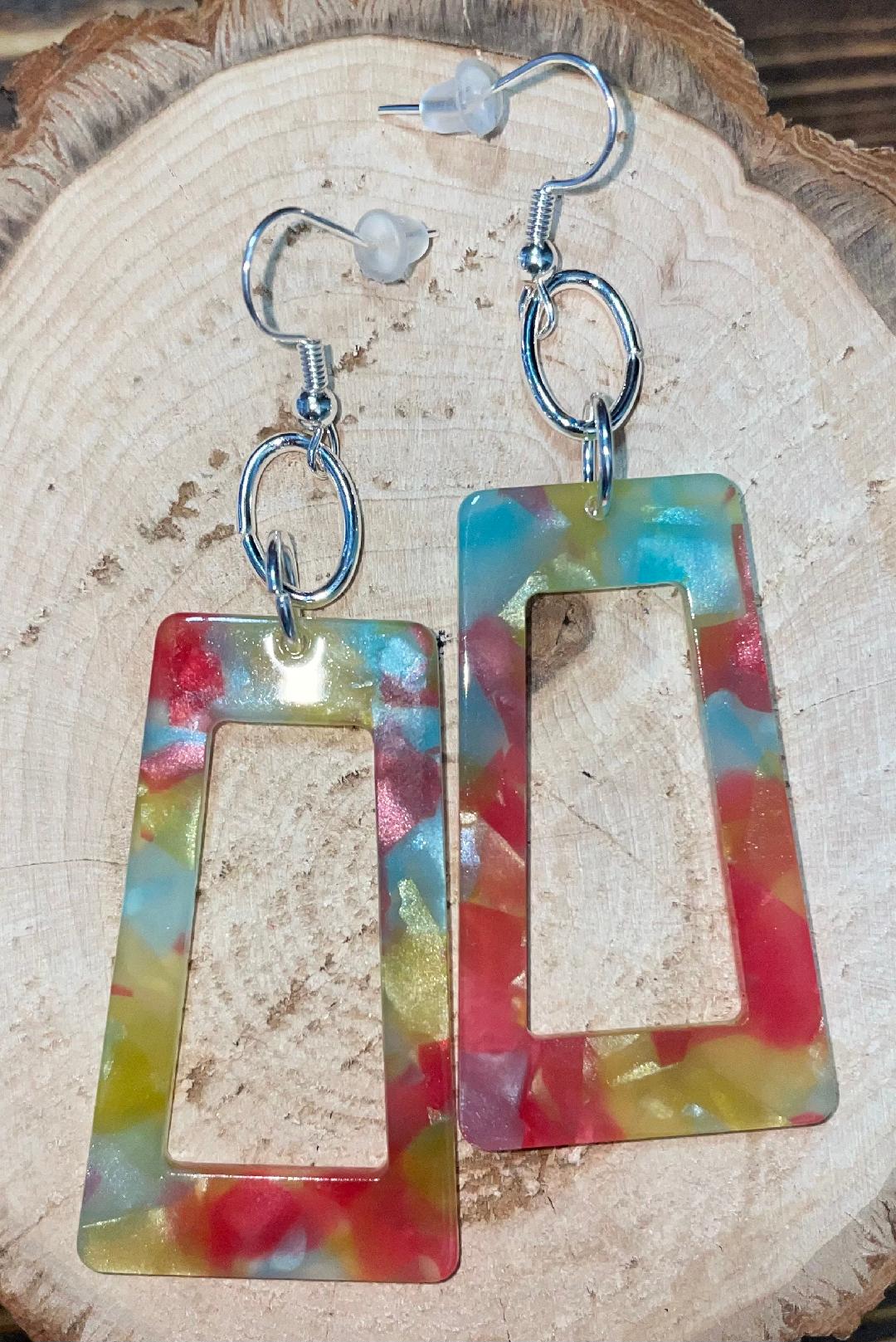 NEW Mod Watercolor Pastels Rectangle Drop Acrylic Earrings