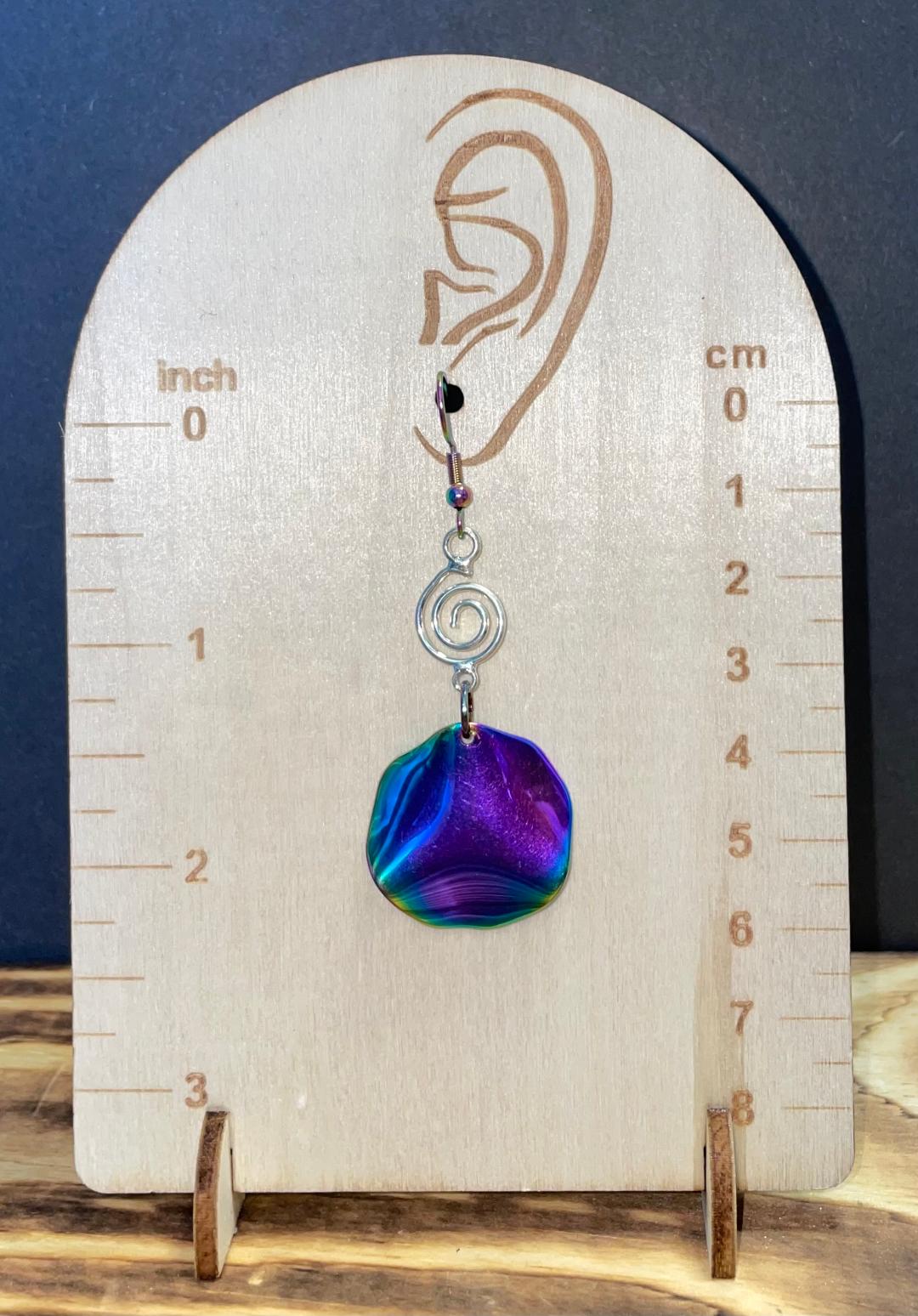 NEW Rainbow Iridescent Ripple Wave Stainless Steel Circle Earrings