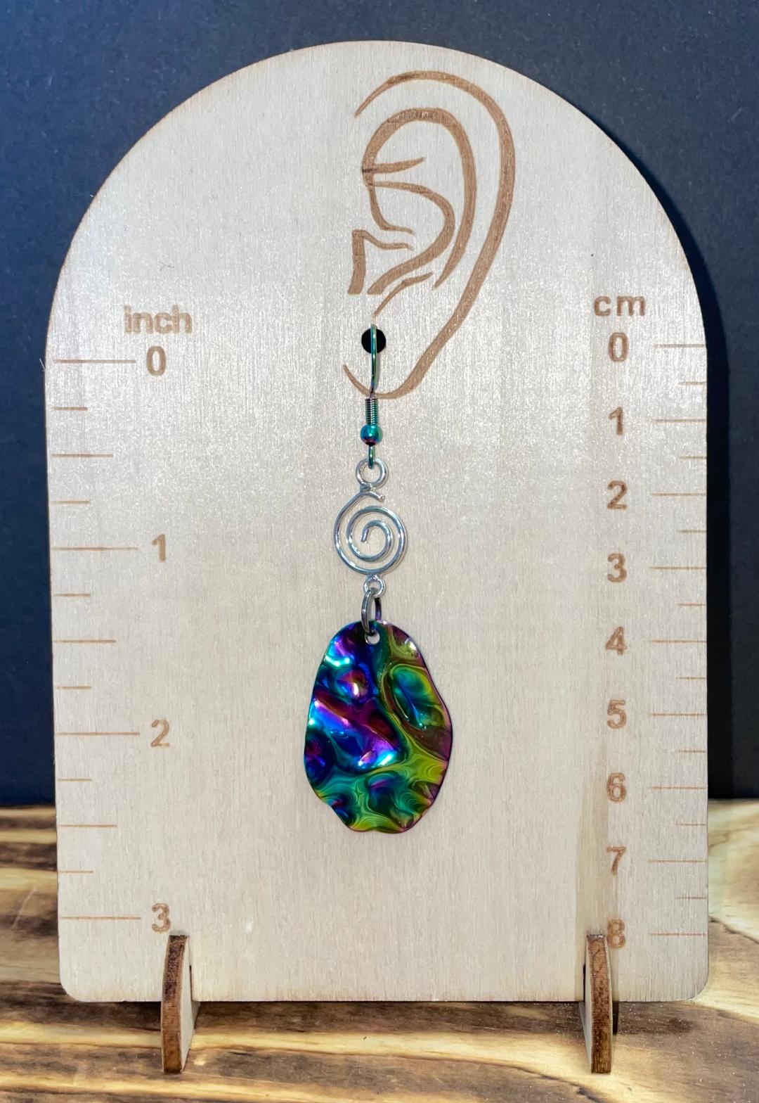 NEW Rainbow Iridescent Ripple Wave Stainless Steel Oval Earrings