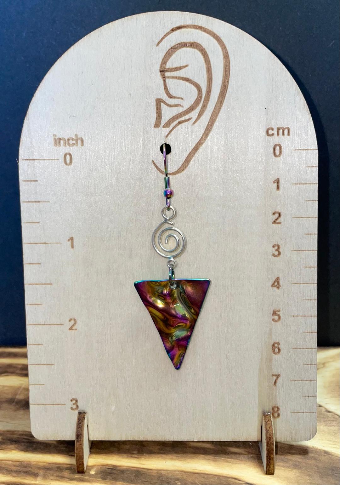 NEW Rainbow Iridescent Ripple Wave Stainless Steel Triangle Earrings