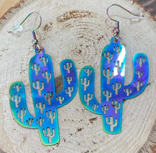 NEW Southwestern Style Cactus Stainless Steel Earrings