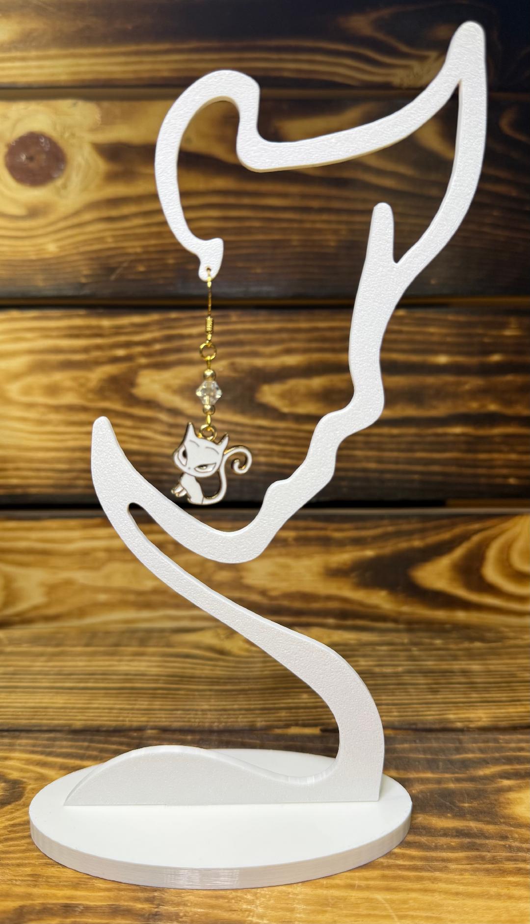 NEW White Retro Atomic Sassy Cat Earrings w/ Clear Glass Beads
