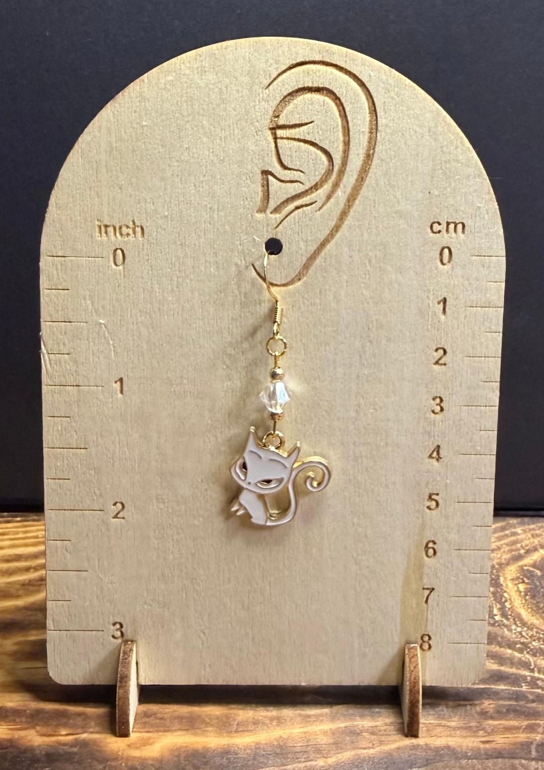 NEW White Retro Atomic Sassy Cat Earrings w/ Clear Glass Beads