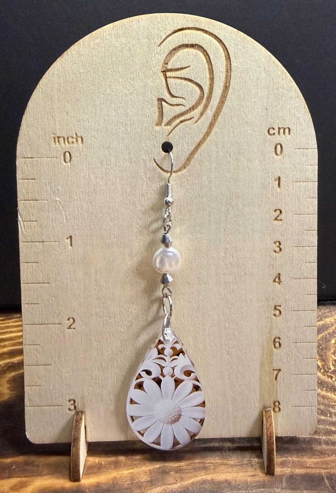 NEW Double Sided Teardrop Acrylic Daisy Earrings