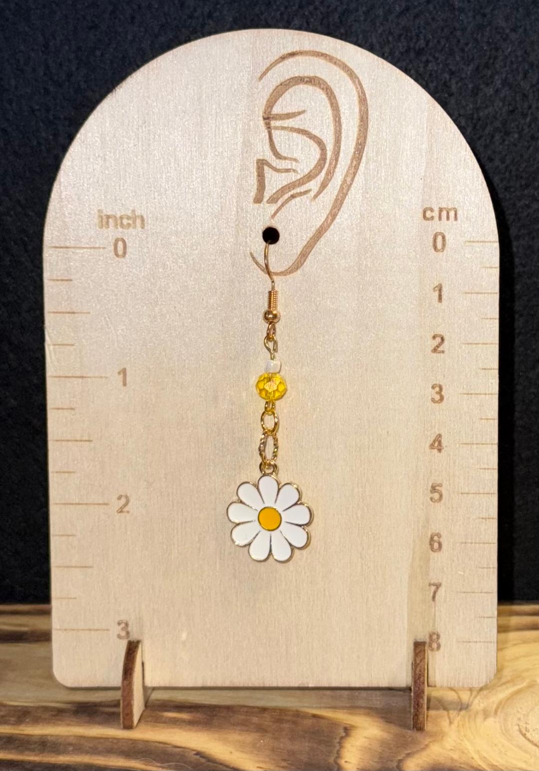 NEW Dainty White Enamel Daisy & Yellow Faceted Bead Earrings