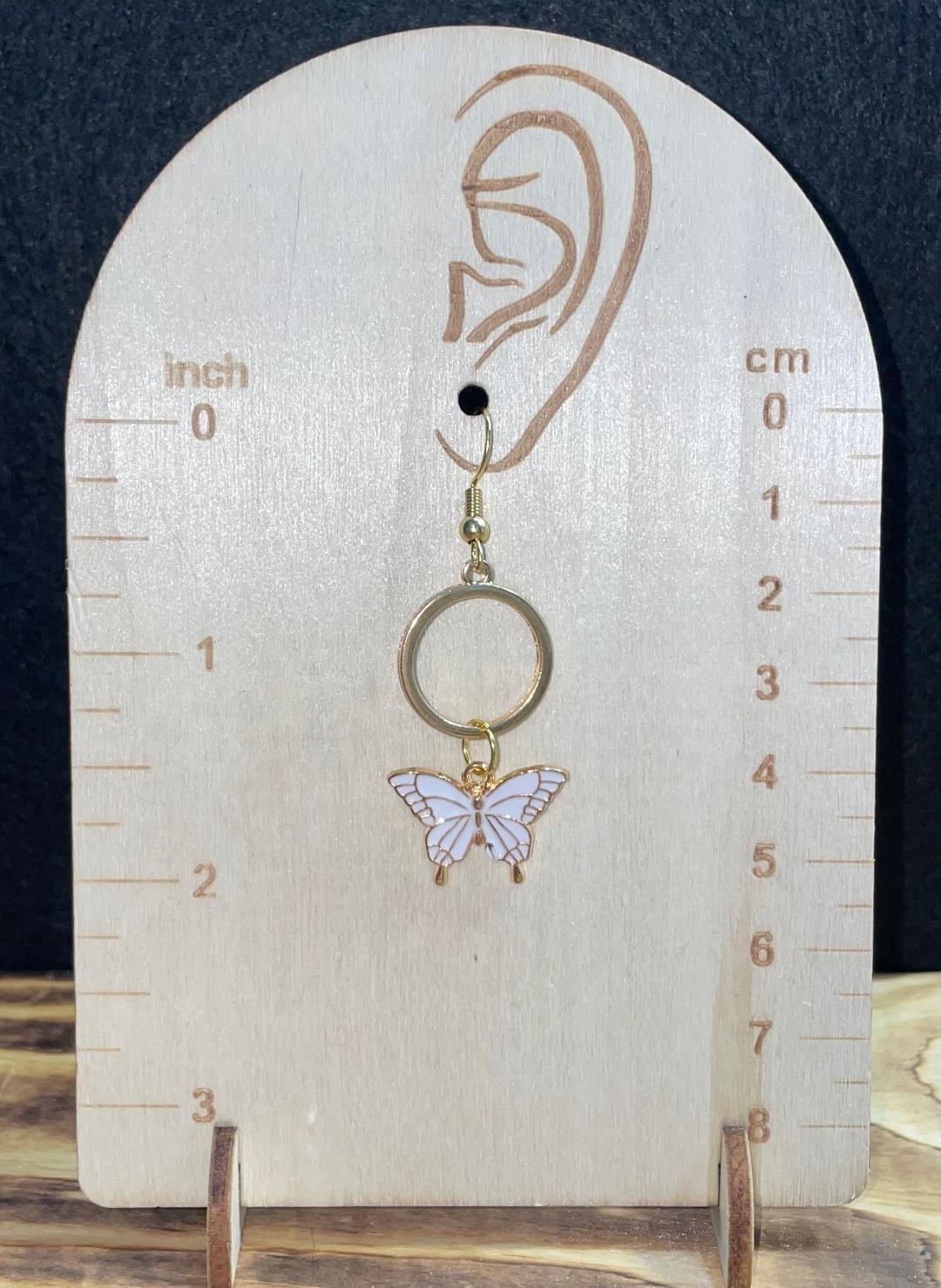 NEW White & Gold Enamel Butterfly Earrings