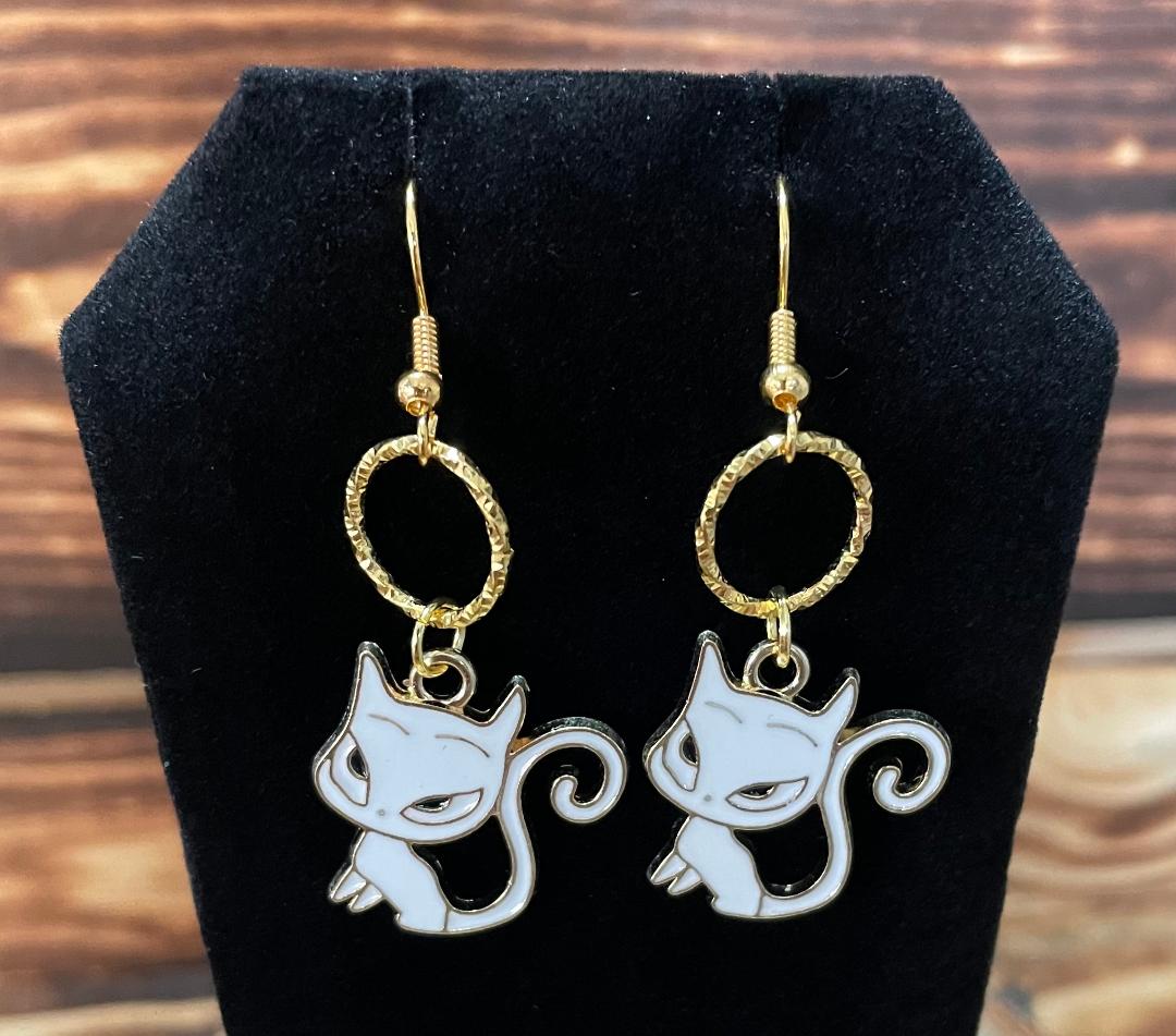 NEW Atomic Cat / Kitten White Gold Alloy Earrings
