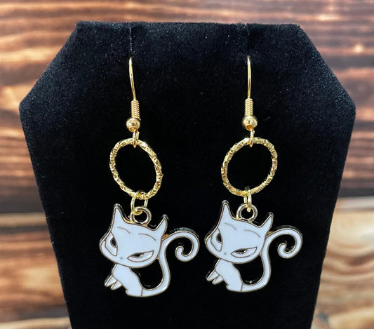 NEW Atomic Cat / Kitten White Gold Alloy Earrings