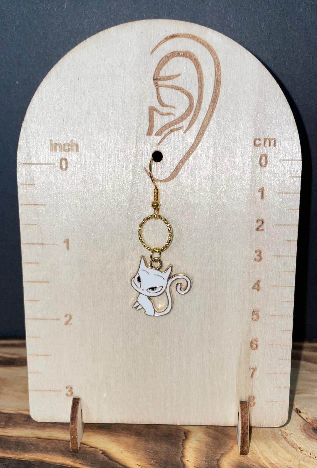 NEW Atomic Cat / Kitten White Gold Alloy Earrings