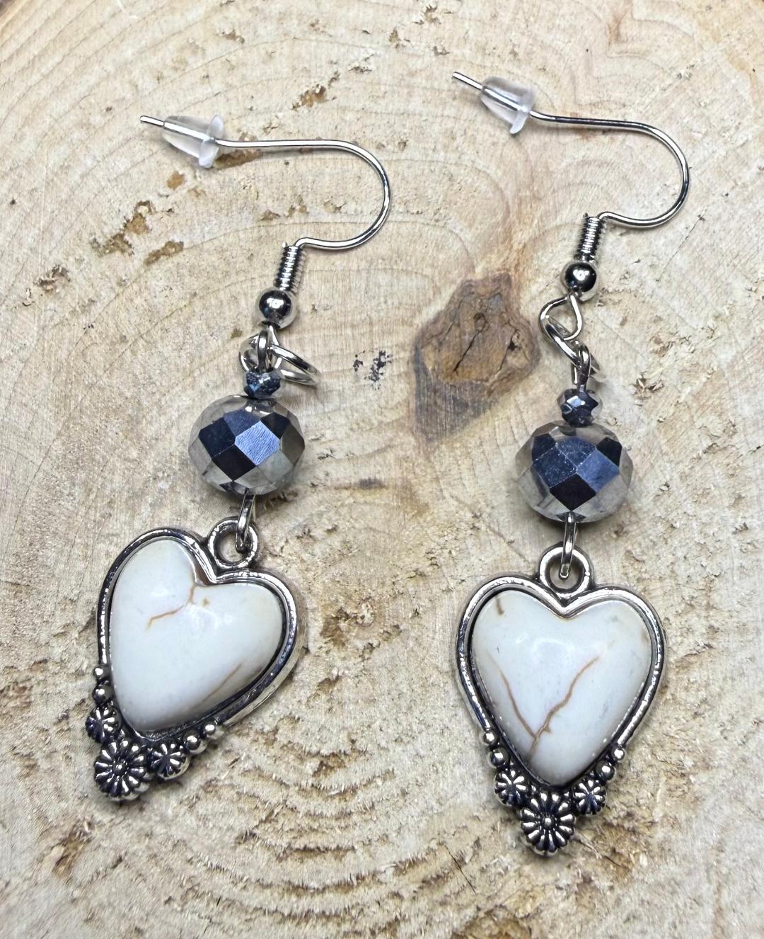 NEW White Heart Charm Earrings w/ Plated Glass Beads