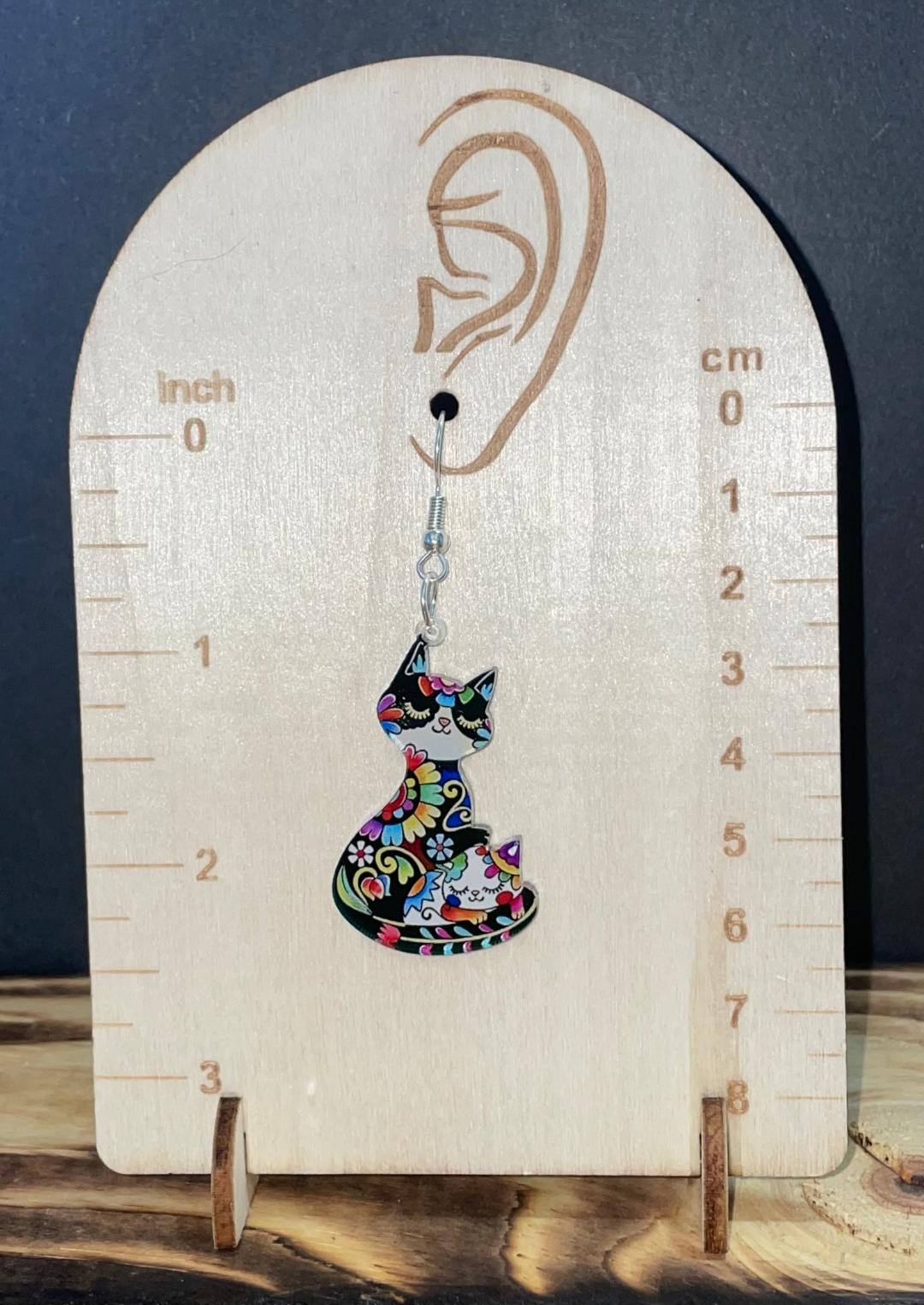 NEW Boho Mexican Style Acrylic Cat & Kitten Earrings